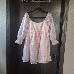 Allison + Kelly Pink Floral Eyelet Babydoll Mini Dress Puff Sleeve 6DYEZ782 M